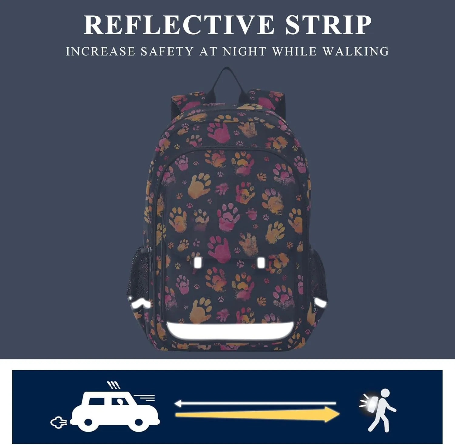 Dog Paw Prints Basic Backpack, School Backpack with Safety Reflective Strips, Kids Carry on Backpack, Backpack Kids Girls