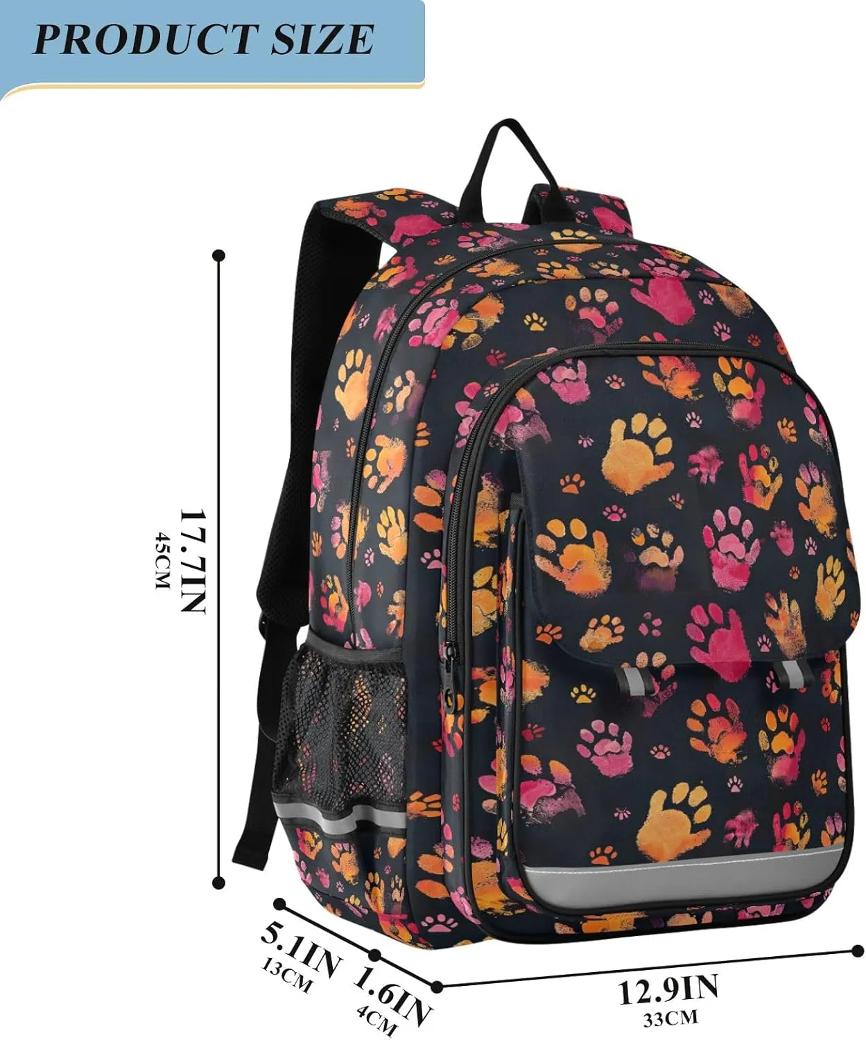 Dog Paw Prints Basic Backpack, School Backpack with Safety Reflective Strips, Kids Carry on Backpack, Backpack Kids Girls