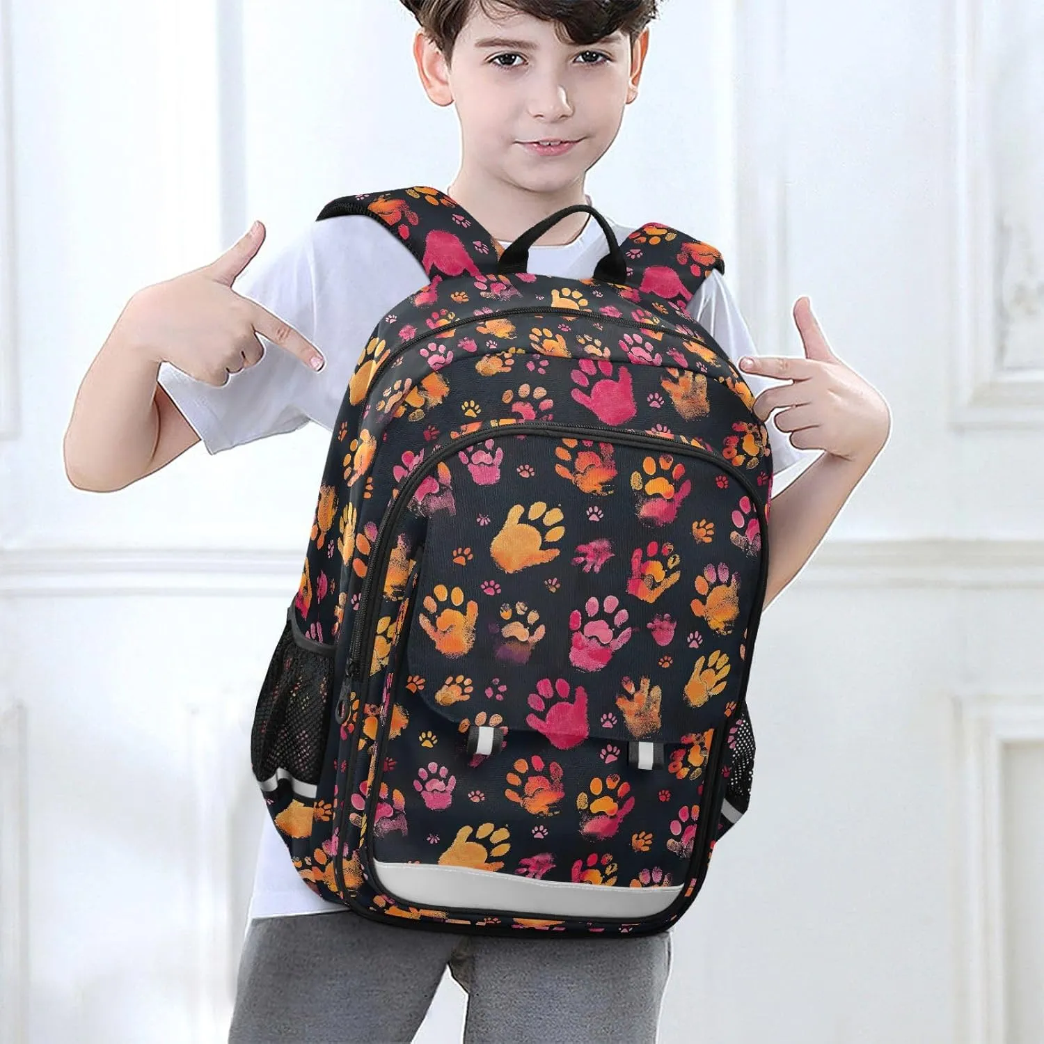 Dog Paw Prints Basic Backpack, School Backpack with Safety Reflective Strips, Kids Carry on Backpack, Backpack Kids Girls