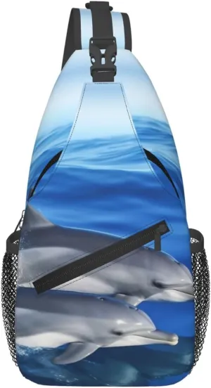 Dolphin Family Crossbody Bags for Men Women Fashion Sling Backpack Casual Chest Bag Travel Hiking Daypack