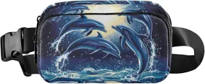 Dolphins Ocean Blue Women Fanny Pack Waterproof Hip Bag Belt Pouch Cute Cross Body Waist Purse