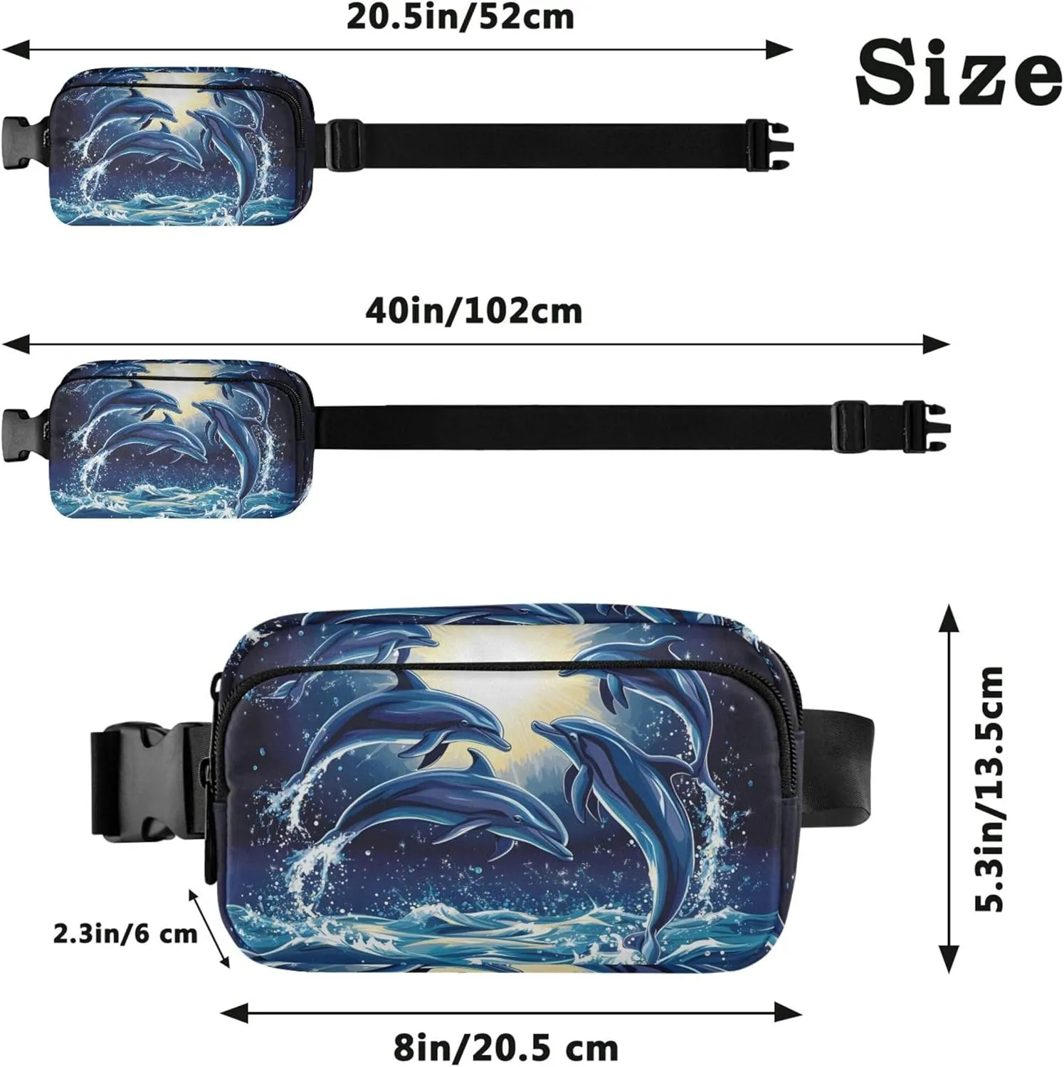 Dolphins Ocean Blue Women Fanny Pack Waterproof Hip Bag Belt Pouch Cute Cross Body Waist Purse