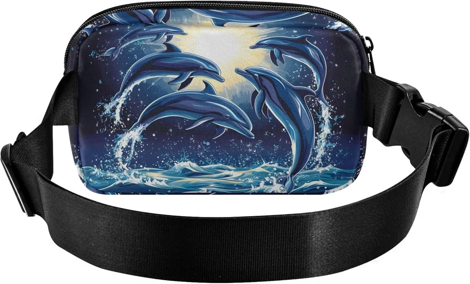 Dolphins Ocean Blue Women Fanny Pack Waterproof Hip Bag Belt Pouch Cute Cross Body Waist Purse
