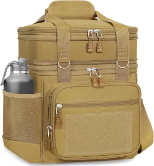 Double Deck Insulated Lunch Box, Expandable Large Lunch Bag Leakproof Cooler Bag Lunch Pail for Men Women Adults Work Shifts Travel Daytrip, Brown