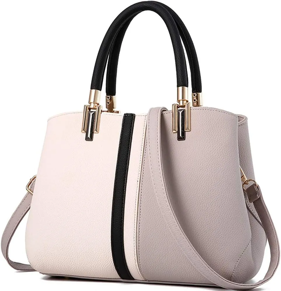 Downupdown Womens Handbags Faux Leather Satchel Contrast Color Patchwork Tote Bag Top Handle Purse Crossbody Bag Shoulder Bag