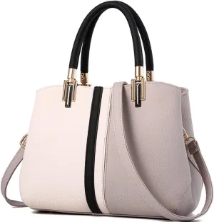 Downupdown Womens Handbags Faux Leather Satchel Contrast Color Patchwork Tote Bag Top Handle Purse Crossbody Bag Shoulder Bag