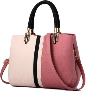 Downupdown Womens Handbags Faux Leather Satchel Contrast Color Patchwork Tote Bag Top Handle Purse Crossbody Bag Shoulder Bag