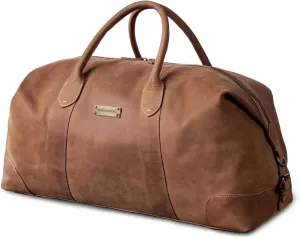 DRAKENSBERG Weekender 'David' - leather duffle bag, large carryall and gym bag in vintage design, for travel and sports, ladies, men, handmade, fullgrain leather, 60L, havana-brown, DR00306