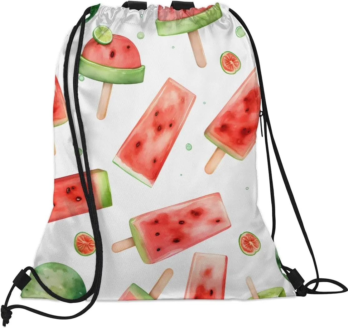 Drawstring Backpack for Men Women Cute Watermelon Gym Bag with Mesh Pockets Lightweight Draw String Back Bag for Sports Travel Beach Swim