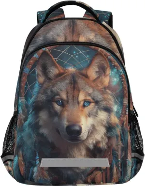 Dream Catcher Wolf Feather Backpack for Boys Girls Elementary School Bag Kids Travel Bags Casual Rucksack Laptop Bookbag