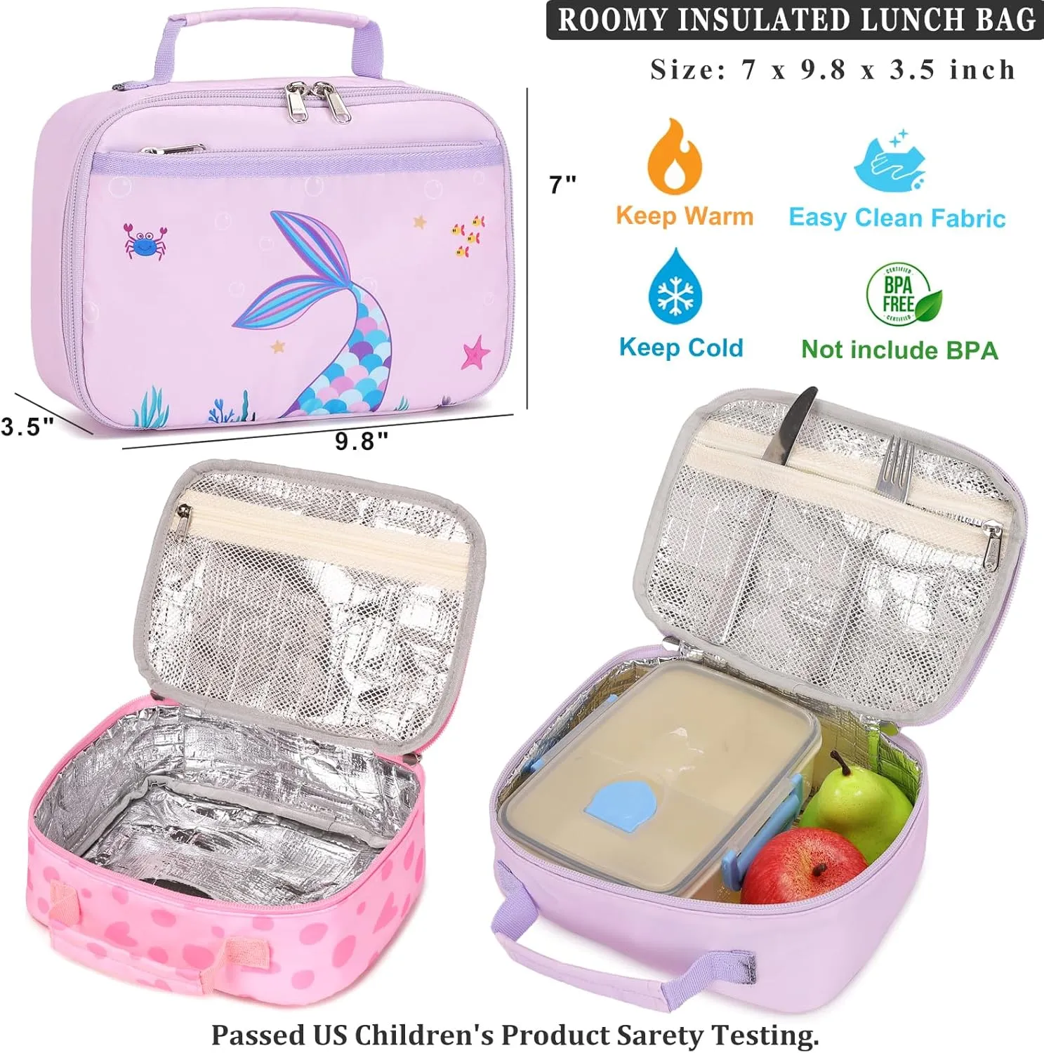 DSIUE Kids Backpack for Girls Mermaid Backpacks with Lunch Box Girls Backpack Set for Preschool Kindergarten Bookbag