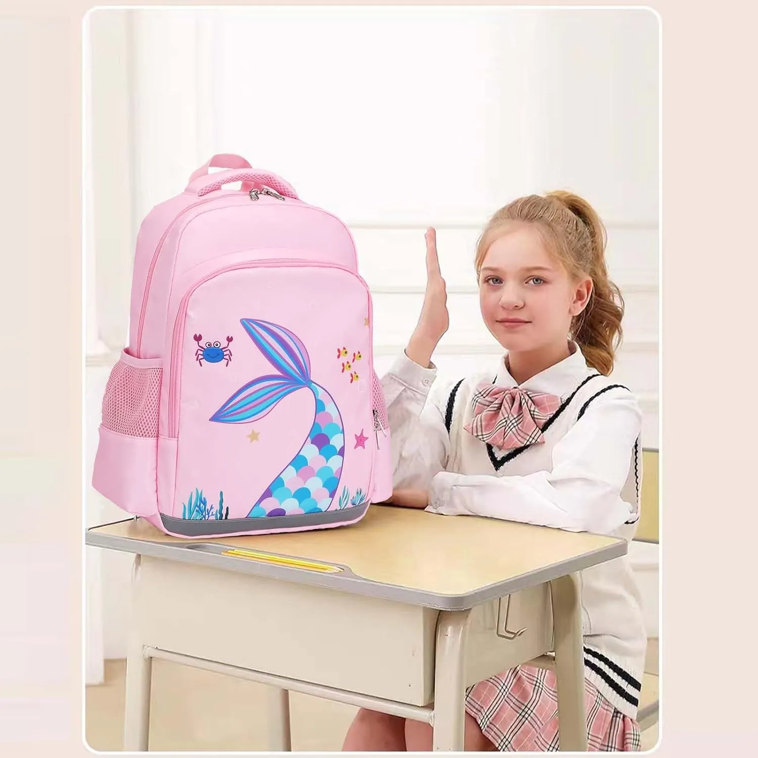 DSIUE Kids Backpack for Girls Mermaid Backpacks with Lunch Box Girls Backpack Set for Preschool Kindergarten Bookbag