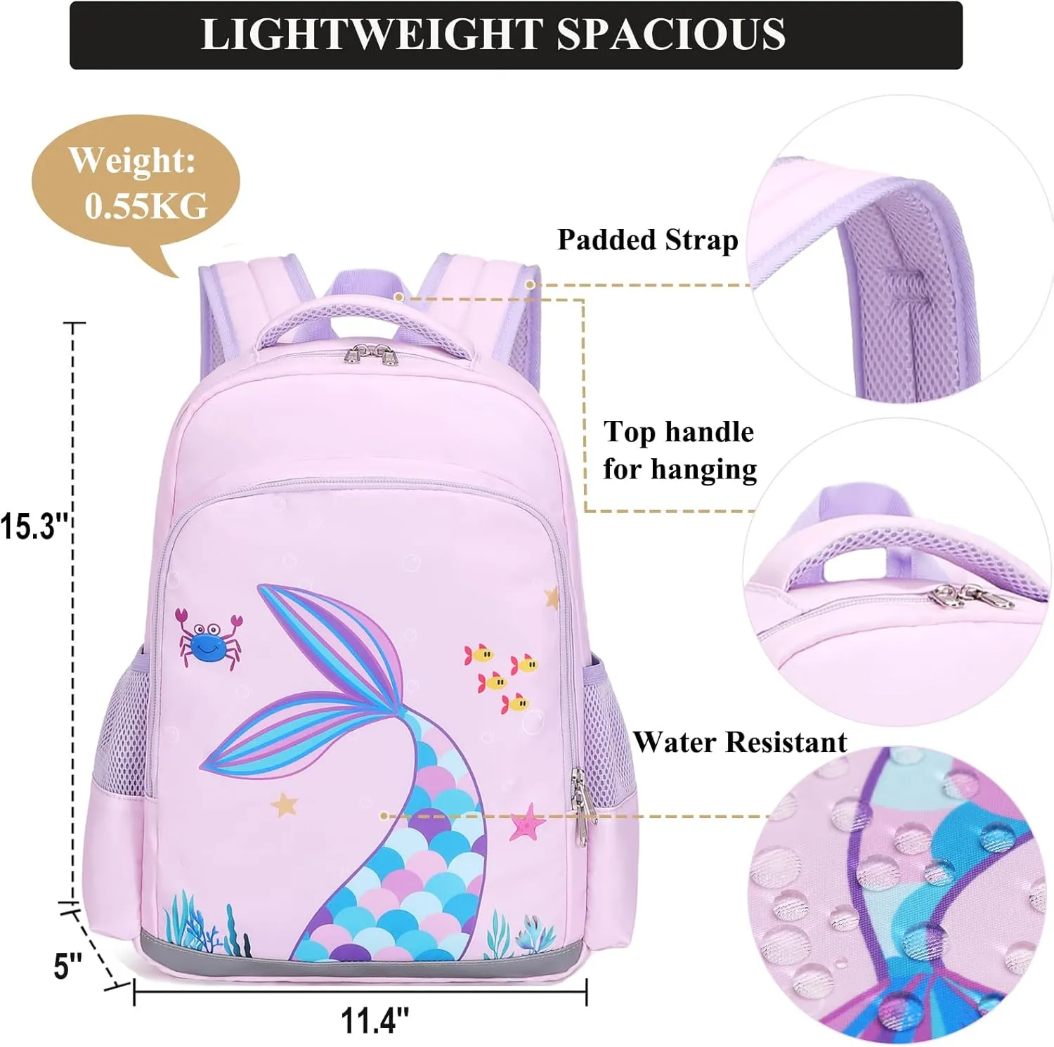 DSIUE Kids Backpack for Girls Mermaid Backpacks with Lunch Box Girls Backpack Set for Preschool Kindergarten Bookbag