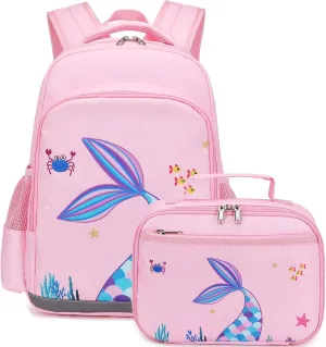 DSIUE Kids Backpack for Girls Mermaid Backpacks with Lunch Box Girls Backpack Set for Preschool Kindergarten Bookbag