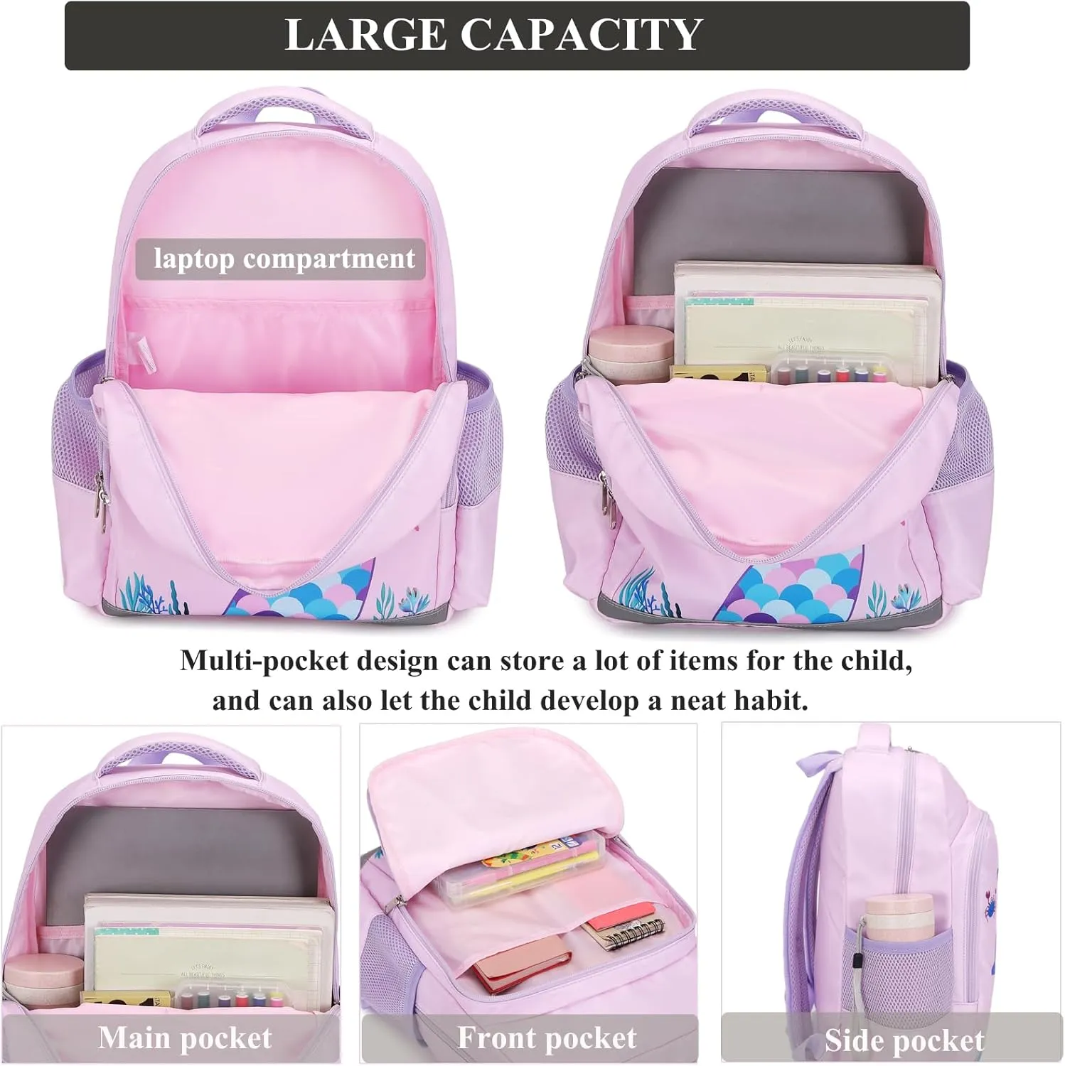 DSIUE Kids Backpack for Girls Mermaid Backpacks with Lunch Box Girls Backpack Set for Preschool Kindergarten Bookbag