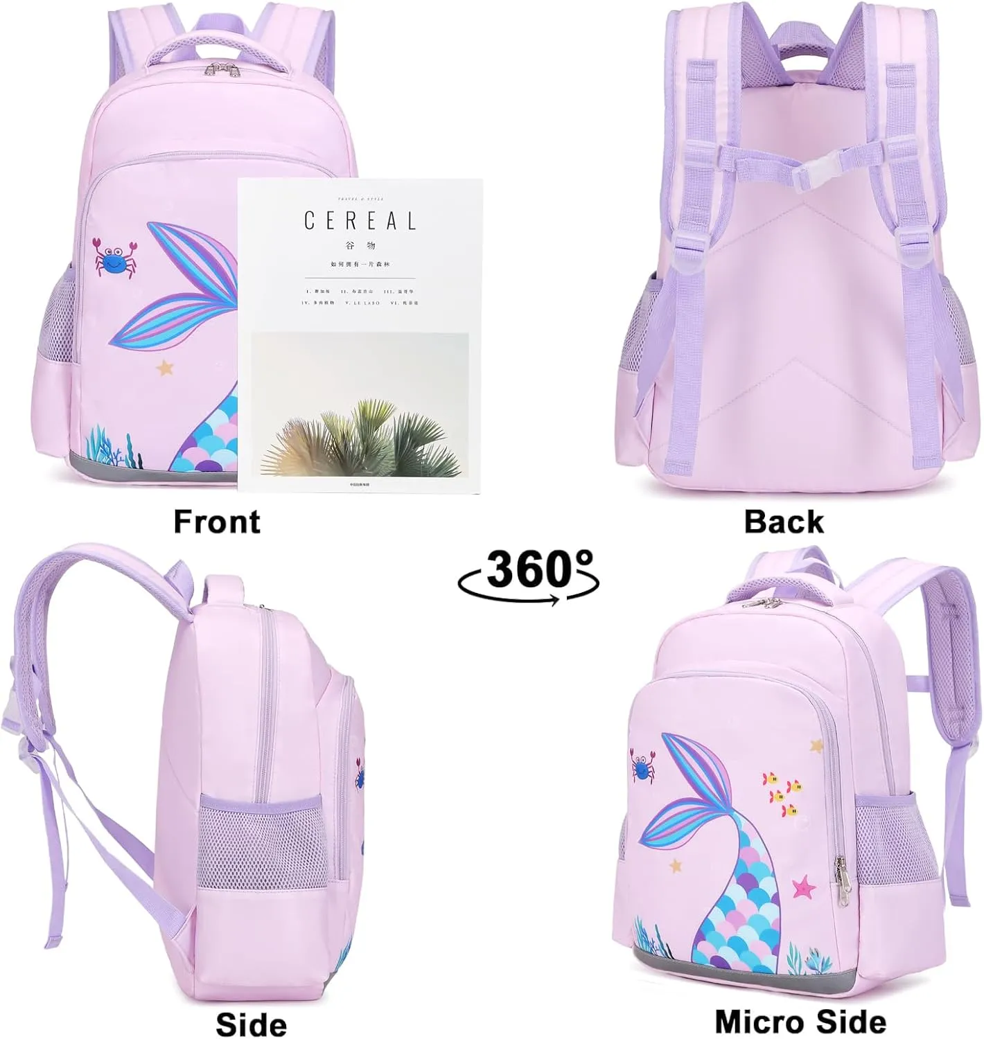 DSIUE Kids Backpack for Girls Mermaid Backpacks with Lunch Box Girls Backpack Set for Preschool Kindergarten Bookbag