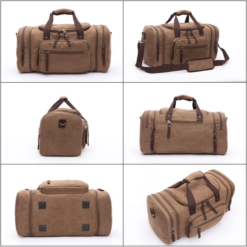 Duffle Bag for Travel, Large Canvas Duffel Bag for Travelling Overnight Weekender Bag Carry On Bag for Men Women Grey
