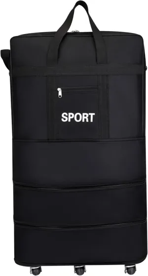 Duffle Bag with Wheels, 3-Tier Expandable Large Wheeled Holdall, Waterproof Oxford Holdall Bag with Wheels, Foldable Suitcase with Strap and Handle for Travel