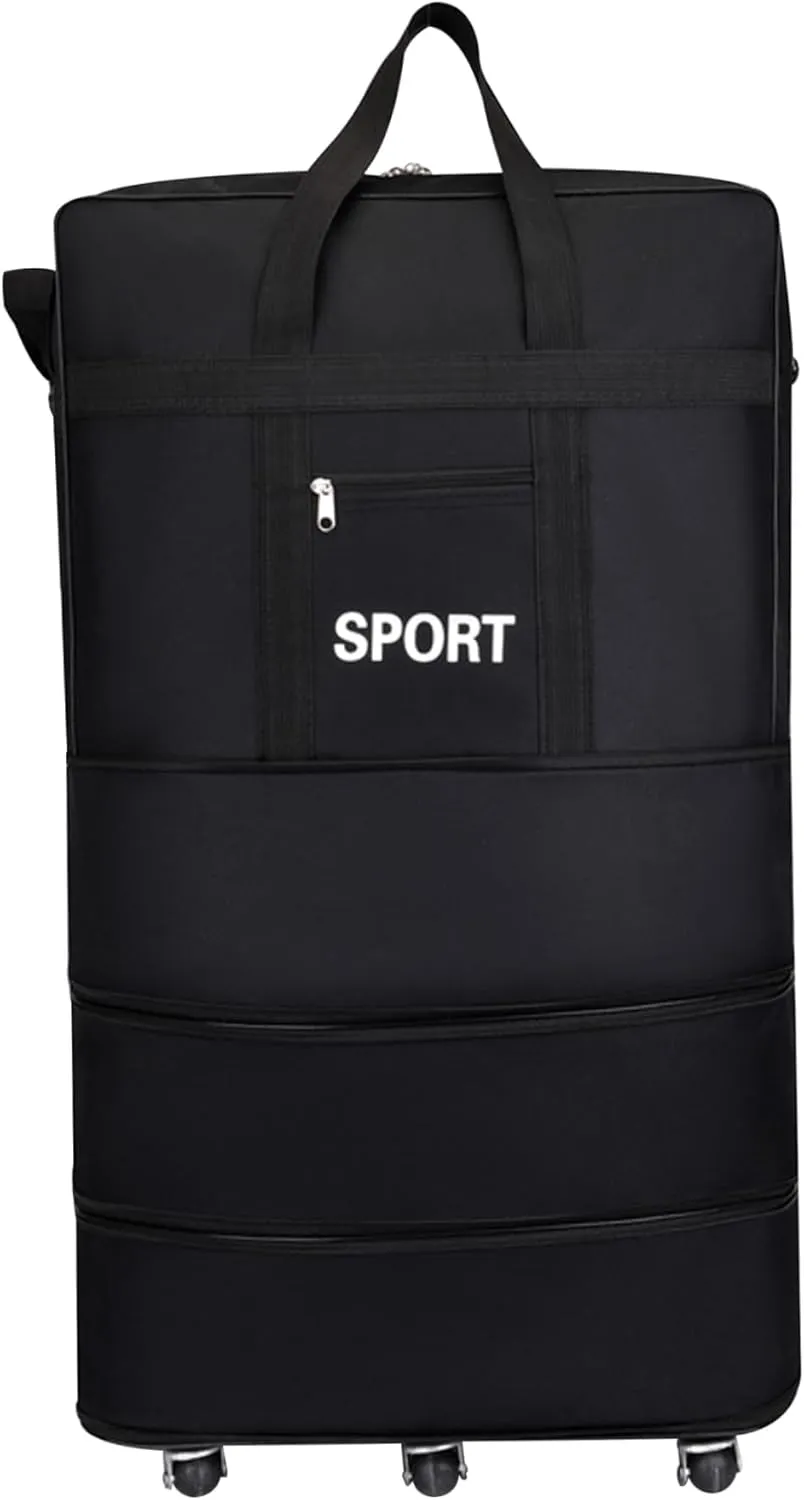 Duffle Bag with Wheels, 3-Tier Expandable Large Wheeled Holdall, Waterproof Oxford Holdall Bag with Wheels, Foldable Suitcase with Strap and Handle for Travel