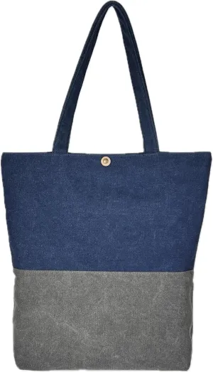 DuoStyle Canvas Tote & Shoulder Bag | Dual-tone, Handbag, Patchwork, Magnetic Snap at Opening