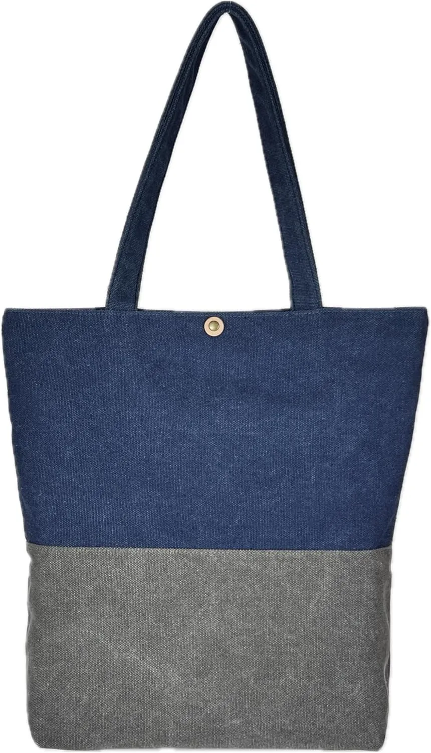 DuoStyle Canvas Tote & Shoulder Bag | Dual-tone, Handbag, Patchwork, Magnetic Snap at Opening