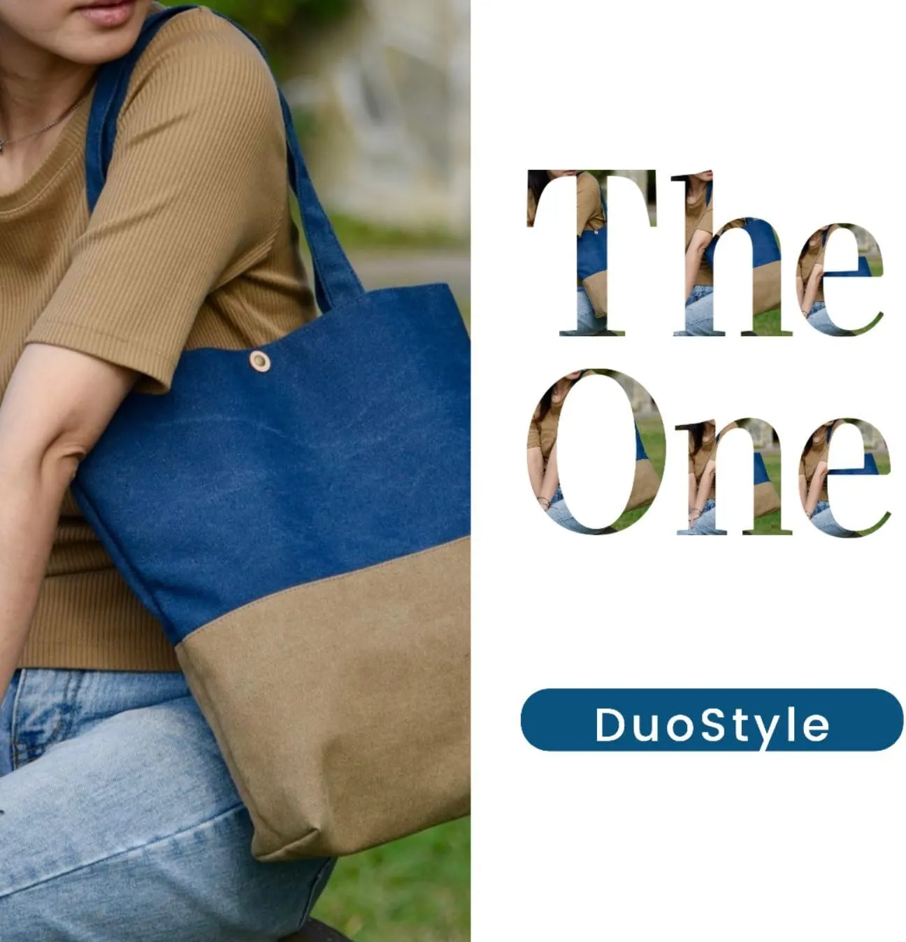 DuoStyle Canvas Tote & Shoulder Bag | Dual-tone, Handbag, Patchwork, Magnetic Snap at Opening