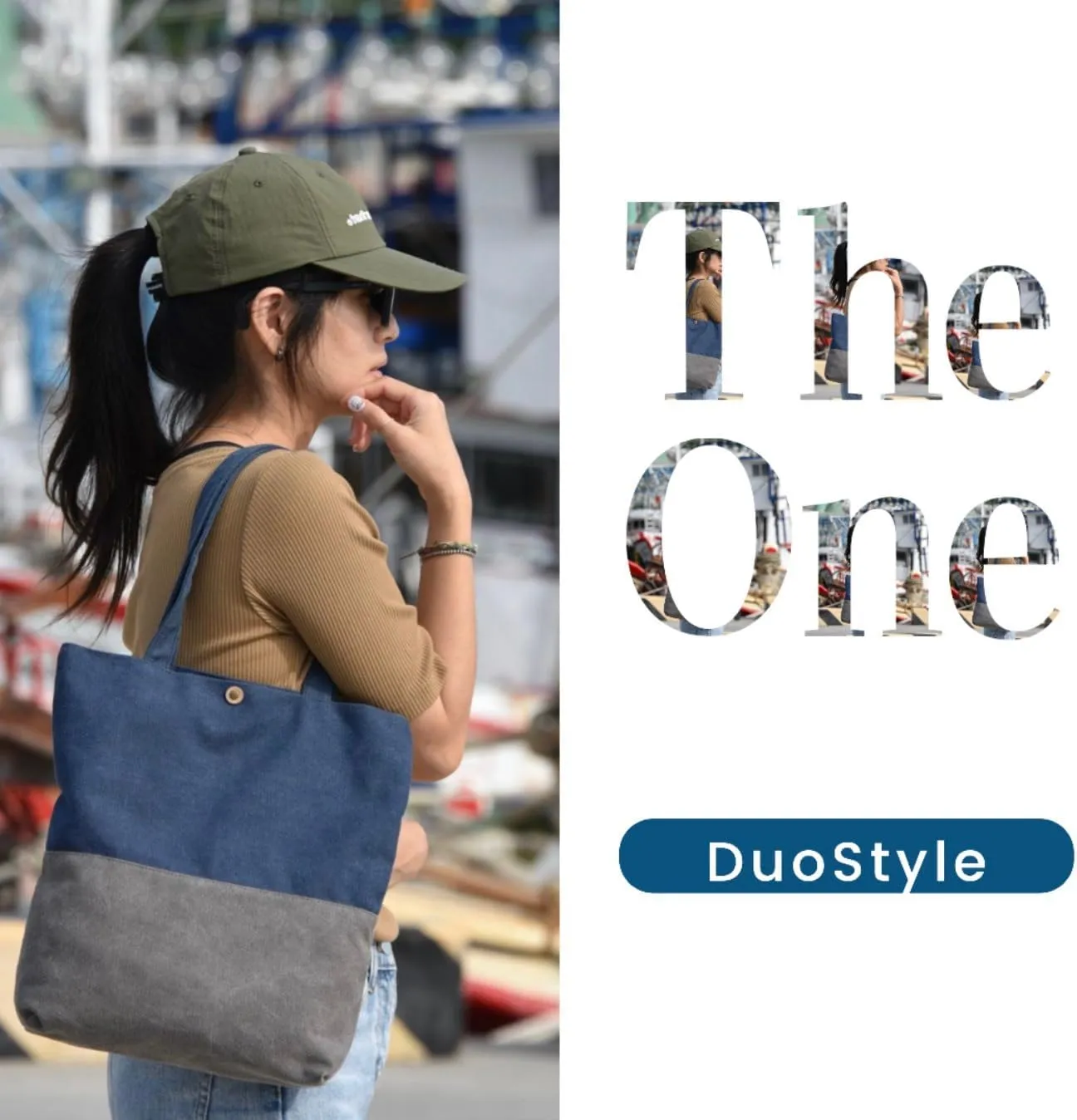 DuoStyle Canvas Tote & Shoulder Bag | Dual-tone, Handbag, Patchwork, Magnetic Snap at Opening