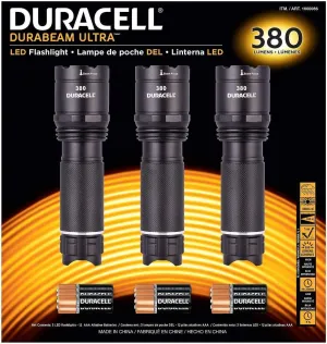 Duracell Durabeam Ultra Tactical High-Intensity Compact LED Flashlight, 3-Pack (380 Lumens, 3PK Black)