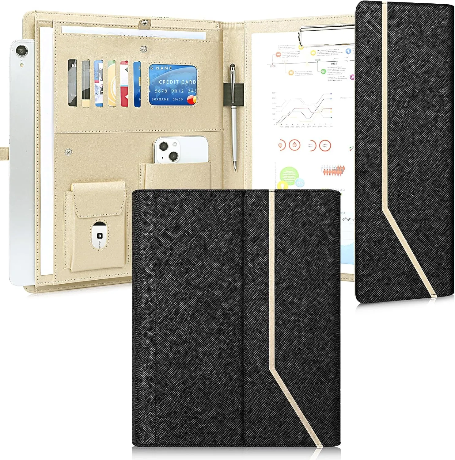 During Portfolio Binder Padfolio Folder,Cross Grain Faux Leather Business Padfolio for Women A4 / Letter Size Portfolio Organizer Case for Conference Meeting Interview