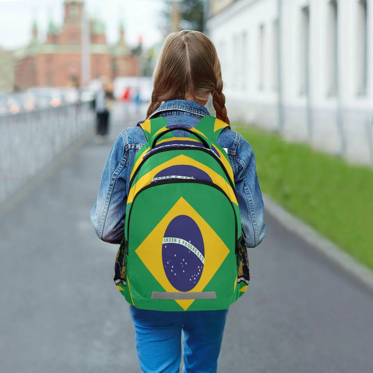 Dussdil Brazilian Flag Kid's Backpack Backpacks for Boys Girls, 16 inch Casual Daypack Back Pack Laptop Bag Double Zipper Travel Bags with Adjustable Shoulder Strap