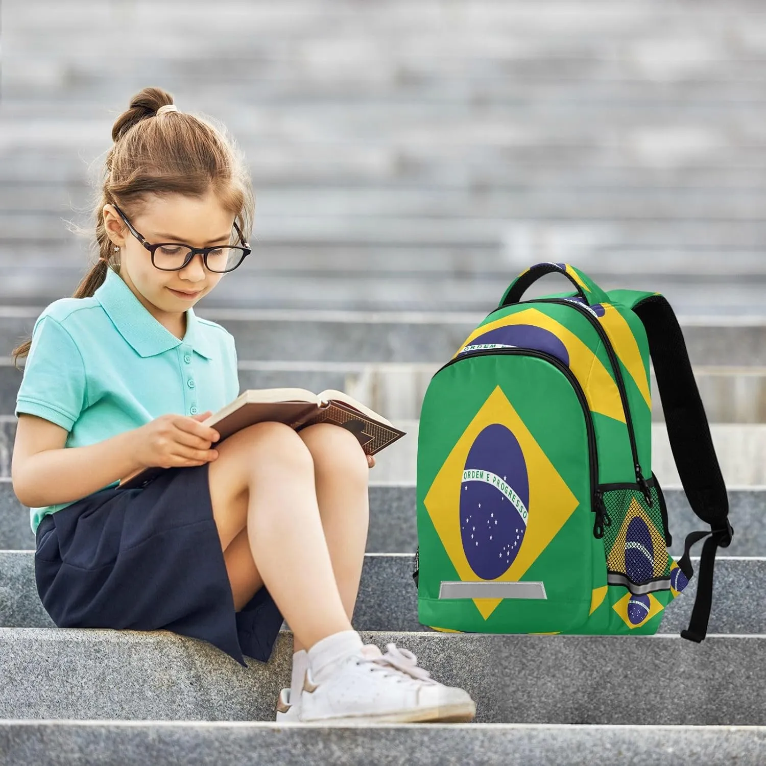 Dussdil Brazilian Flag Kid's Backpack Backpacks for Boys Girls, 16 inch Casual Daypack Back Pack Laptop Bag Double Zipper Travel Bags with Adjustable Shoulder Strap