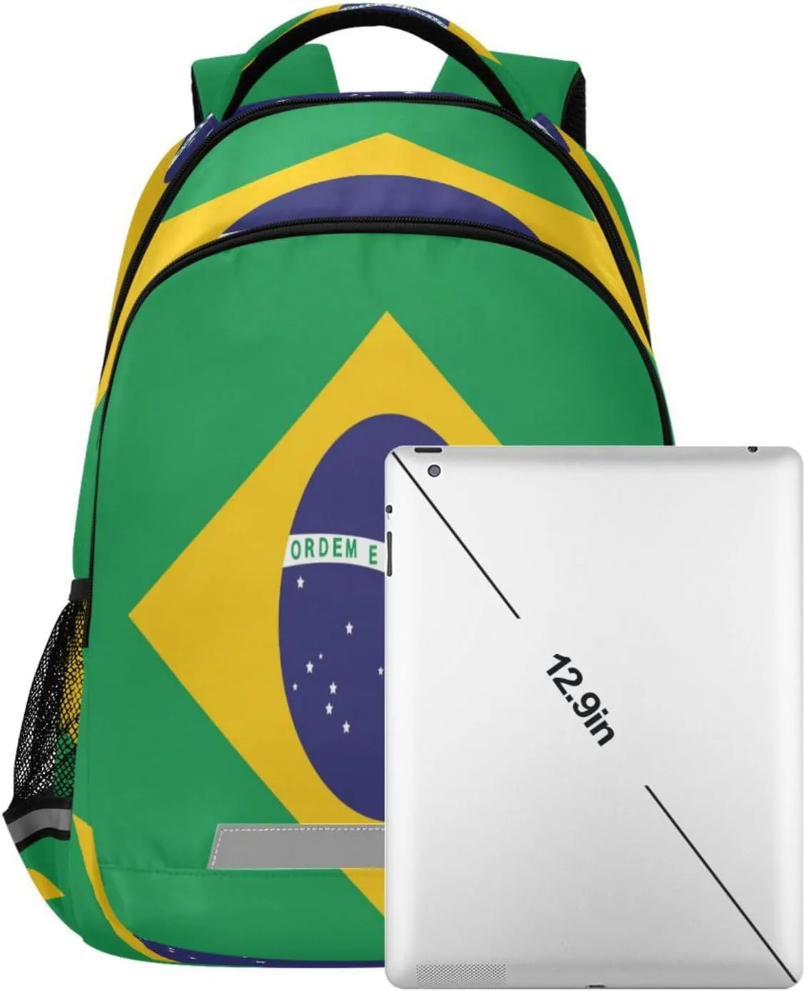 Dussdil Brazilian Flag Kid's Backpack Backpacks for Boys Girls, 16 inch Casual Daypack Back Pack Laptop Bag Double Zipper Travel Bags with Adjustable Shoulder Strap