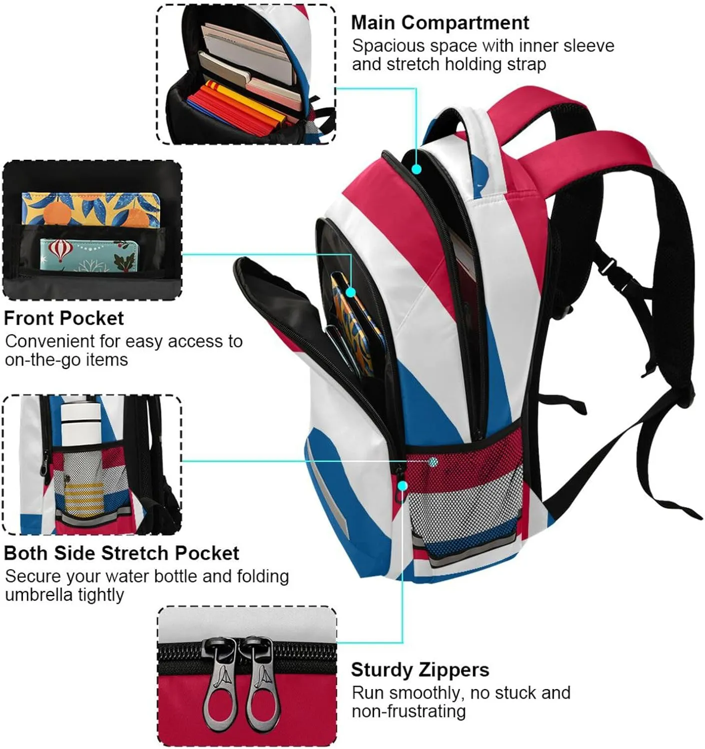Dussdil Netherland Flag Kid's Backpack Backpacks for Boys Girls, 16 inch Casual Daypack Back Pack Laptop Bag Double Zipper Travel Bags with Adjustable Shoulder Strap