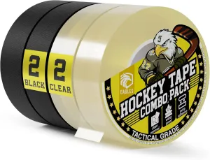 EAGLES 4 Pack Hockey Tape Black, White or Clear Multipurpose Durable Cloth or PVC Tape Roll - Strong Adhesive - Hokey Sports Gifts, Accessories, Equipment, Gear