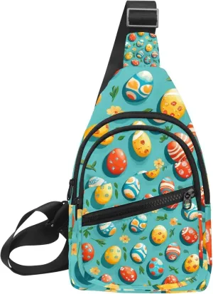 Easter Painted Eggs Crossbody Bag with Adjustable Shoulder Strap, Shoulder Bag for Men and Women Sling Backpack for Travel, Cycling, Work, Sport
