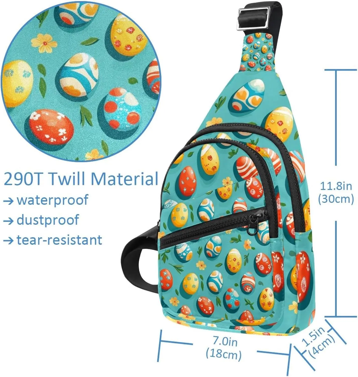 Easter Painted Eggs Crossbody Bag with Adjustable Shoulder Strap, Shoulder Bag for Men and Women Sling Backpack for Travel, Cycling, Work, Sport