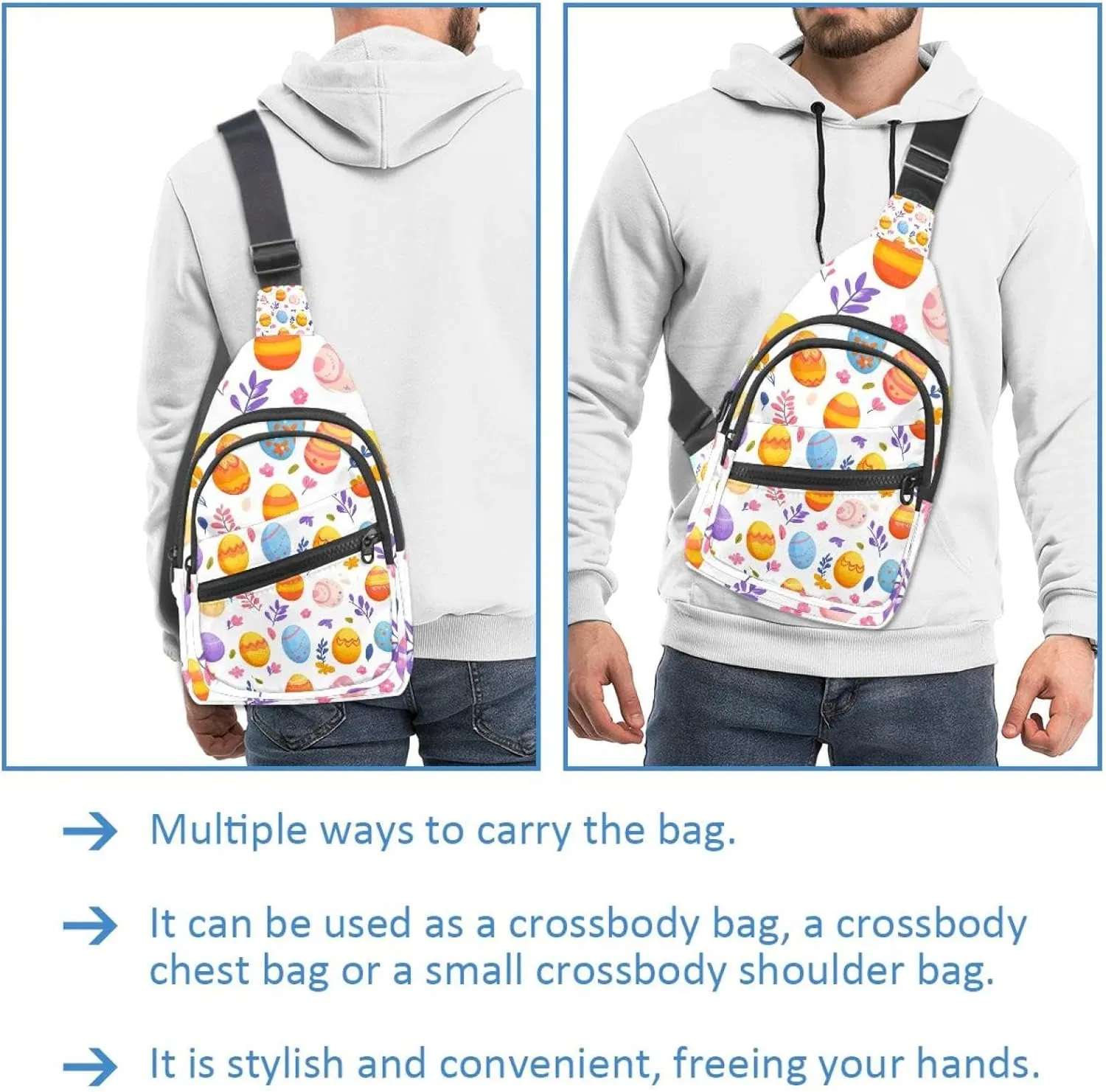 Easter Painted Eggs Sling Side, Crossbody Backpack