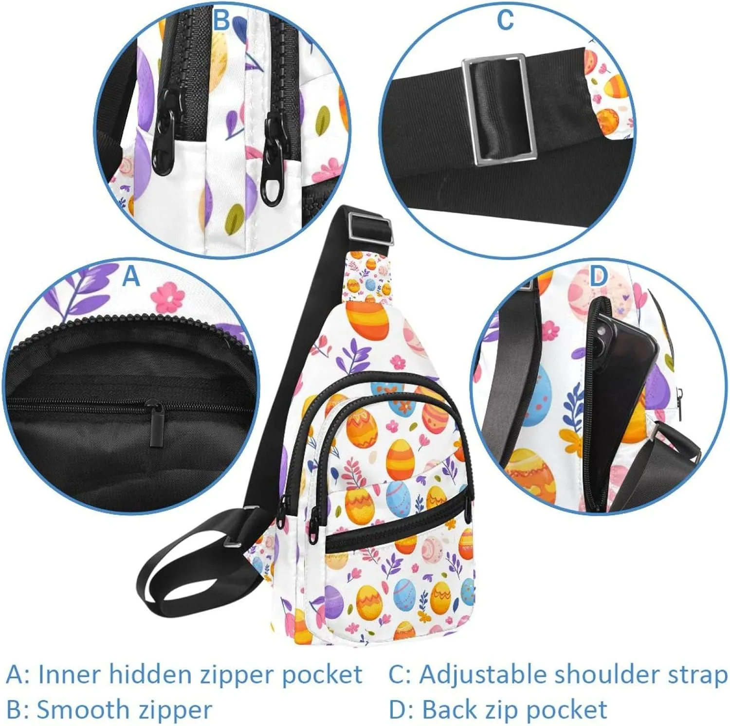 Easter Painted Eggs Sling Side, Crossbody Backpack