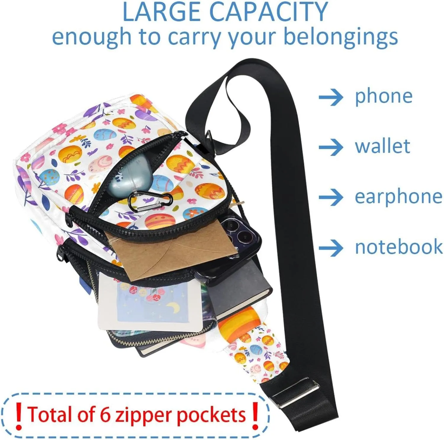 Easter Painted Eggs Sling Side, Crossbody Backpack