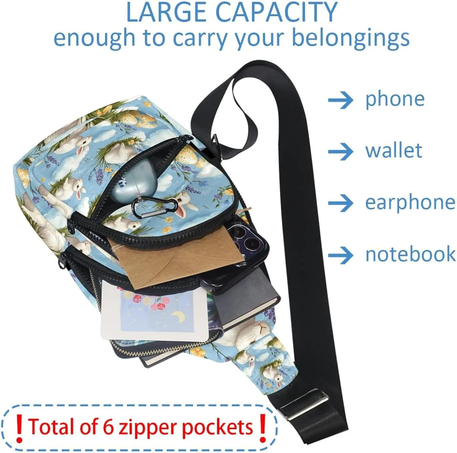Easter Rabbits Eggs Crossbody Sling Backpack Sling Bag Travel Hiking Chest Bag Daypack