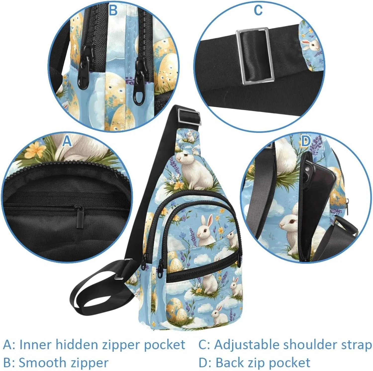 Easter Rabbits Eggs Crossbody Sling Backpack Sling Bag Travel Hiking Chest Bag Daypack