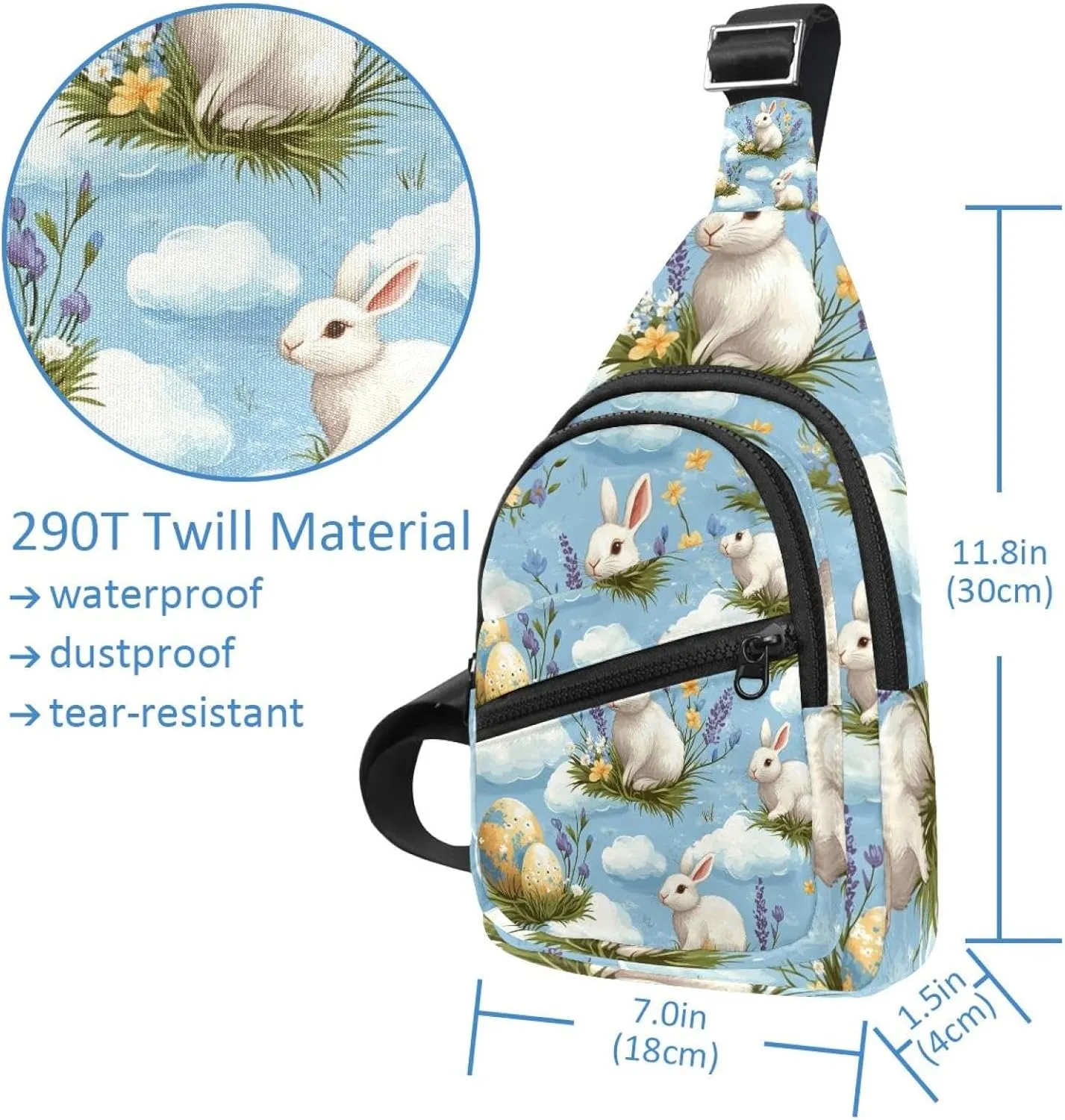 Easter Rabbits Eggs Crossbody Sling Backpack Sling Bag Travel Hiking Chest Bag Daypack