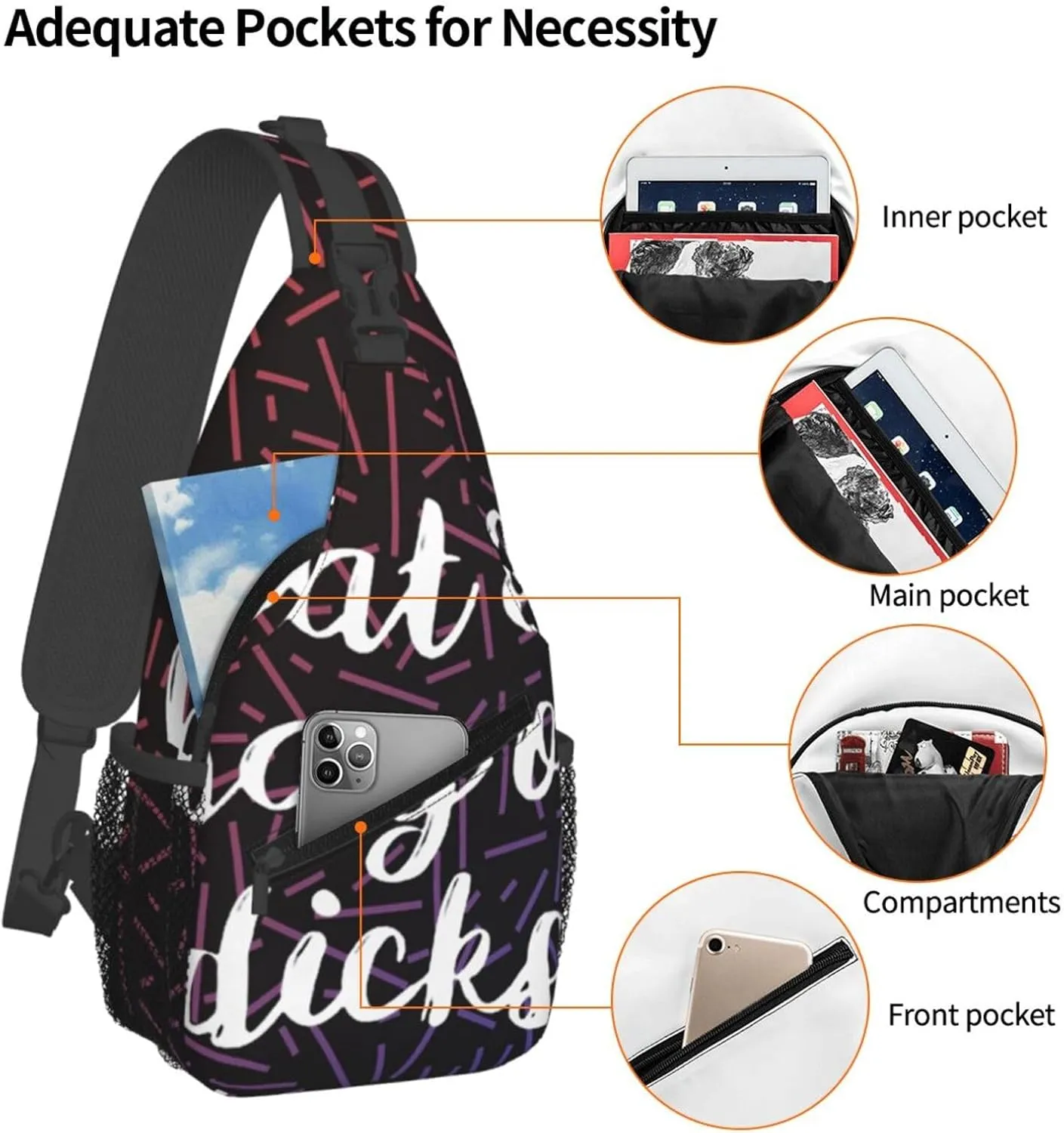 Eat A Bag Of Dicks Crossbody Backpack Chest Shoulder Bag Lightweight One Strap Travel Hiking Daypack