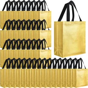 Eccliy 80 Pieces Gift Bags Set Glossy Reusable Tote with Handles Grocery Bags Bulk for Wedding, Bachelorette Party, Christmas(Medium,Gold with Black Handles)