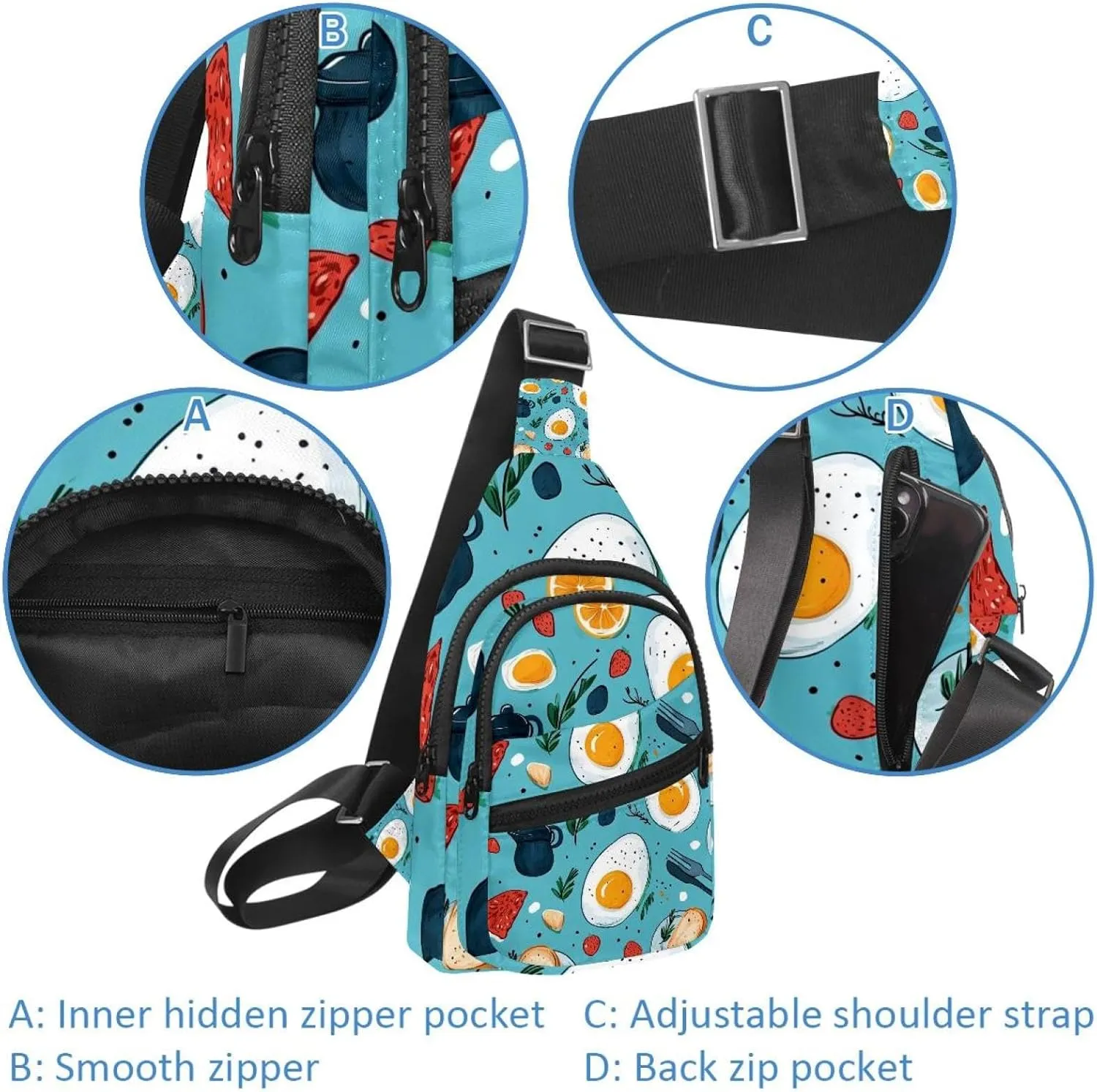 eggs breakfast (2) Sling Bag for Women Travel Shoulder Bag Chest Bag