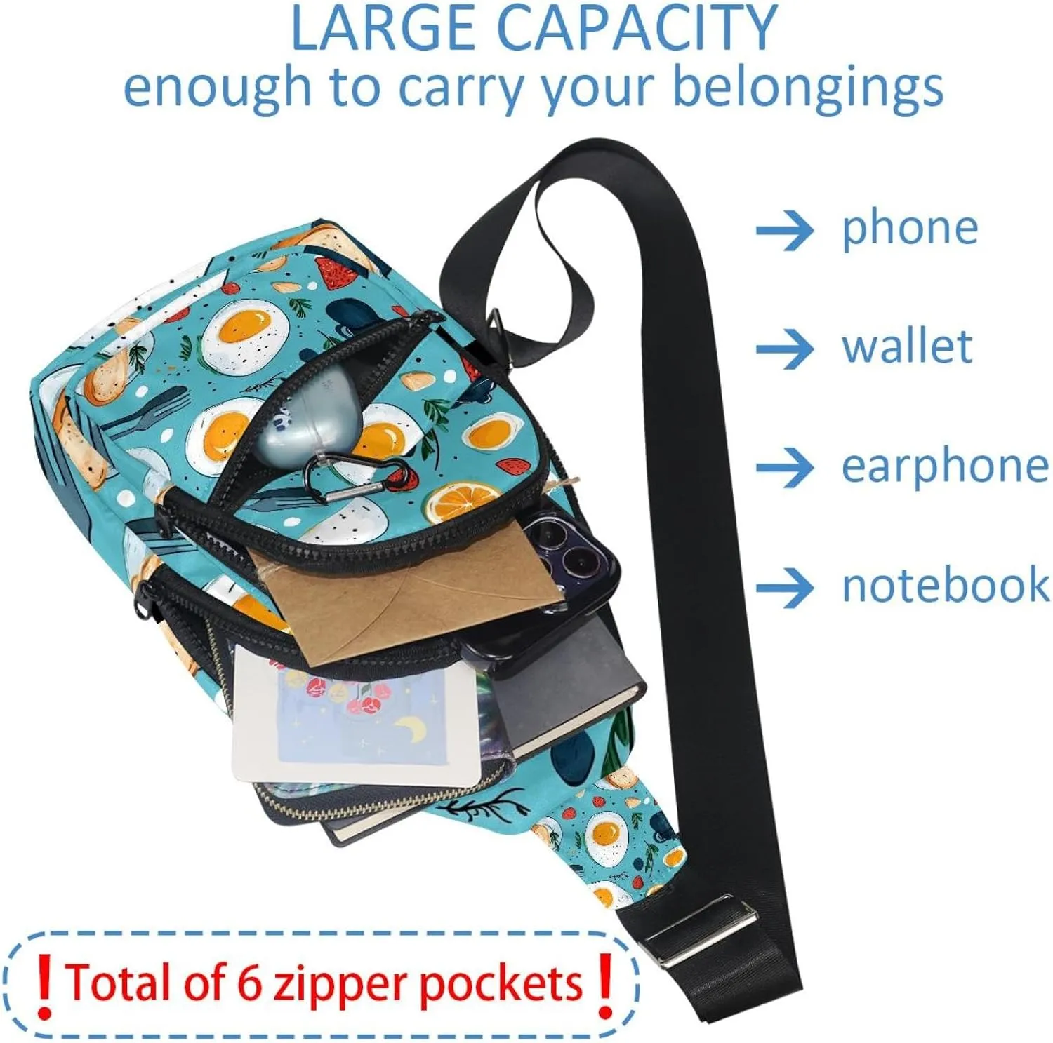 eggs breakfast (2) Sling Bag for Women Travel Shoulder Bag Chest Bag