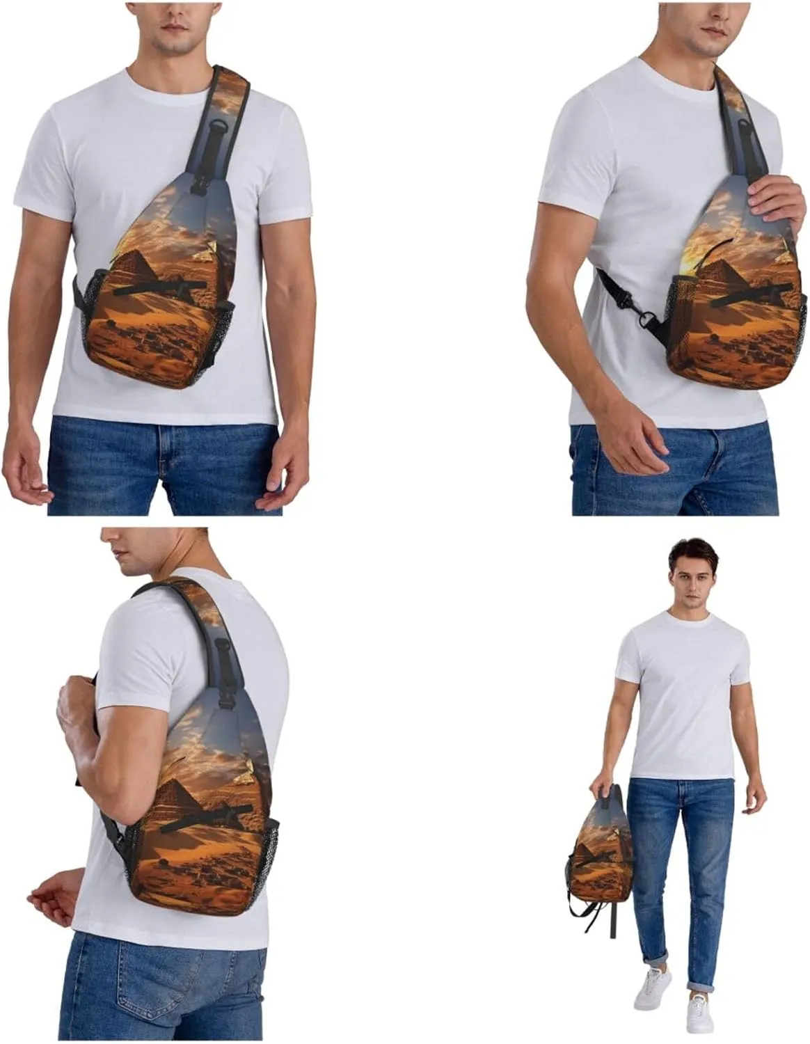 Egyptian Pyramids Sling Bag Backpack For Men Cross Chest Bag Crossbody Shoulder Bag Travel Hiking Daypack