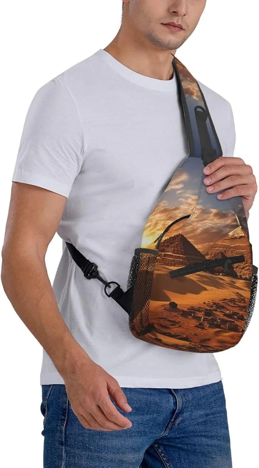 Egyptian Pyramids Sling Bag Backpack For Men Cross Chest Bag Crossbody Shoulder Bag Travel Hiking Daypack