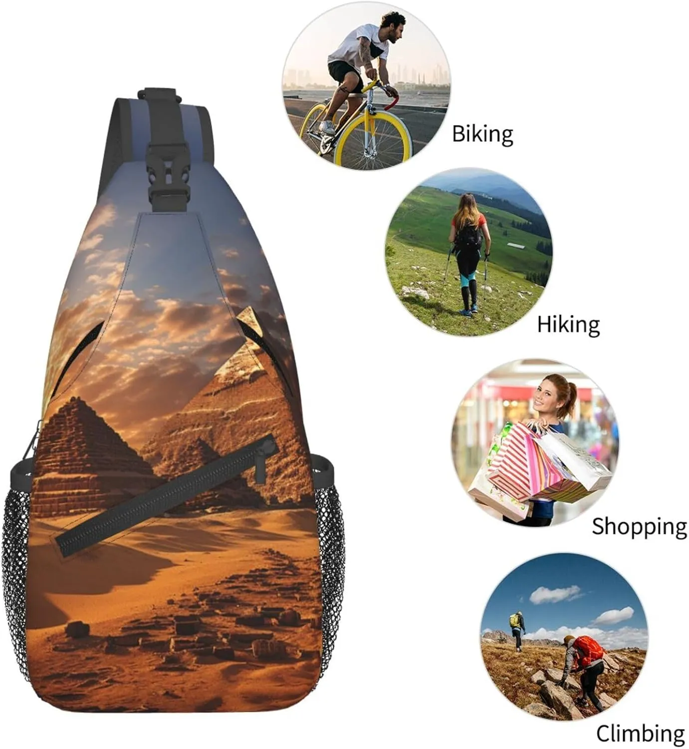 Egyptian Pyramids Sling Bag Backpack For Men Cross Chest Bag Crossbody Shoulder Bag Travel Hiking Daypack