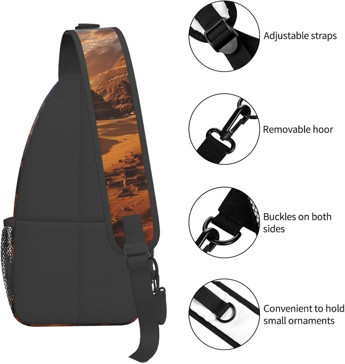 Egyptian Pyramids Sling Bag Backpack For Men Cross Chest Bag Crossbody Shoulder Bag Travel Hiking Daypack